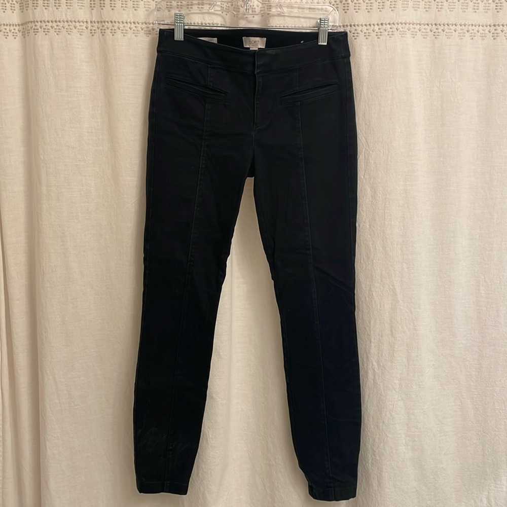 LOFT Brushed Cotton Skinny Ankle Pant - Size 0 - Black